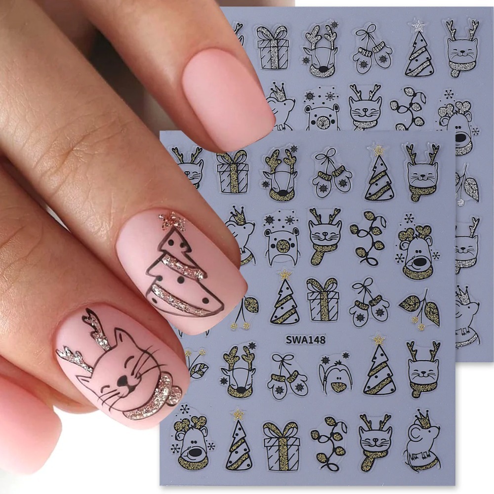 Nail Art Xmas Simple - 1 stuk glanzende cartoon kerst nagelkunst