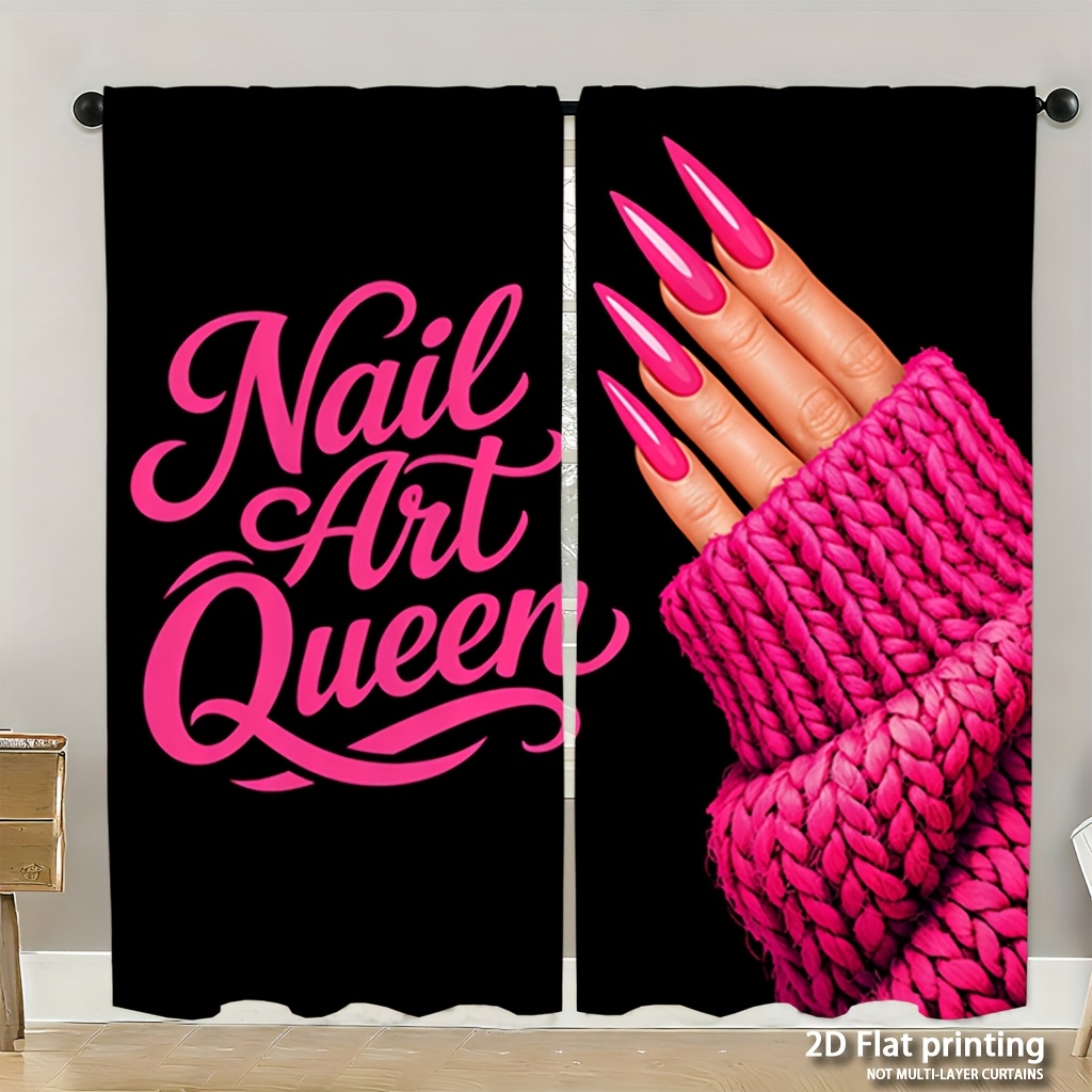 Nail Art Queen - Nail Art Queen-gordijnen met roze manicure-handafdruk,
